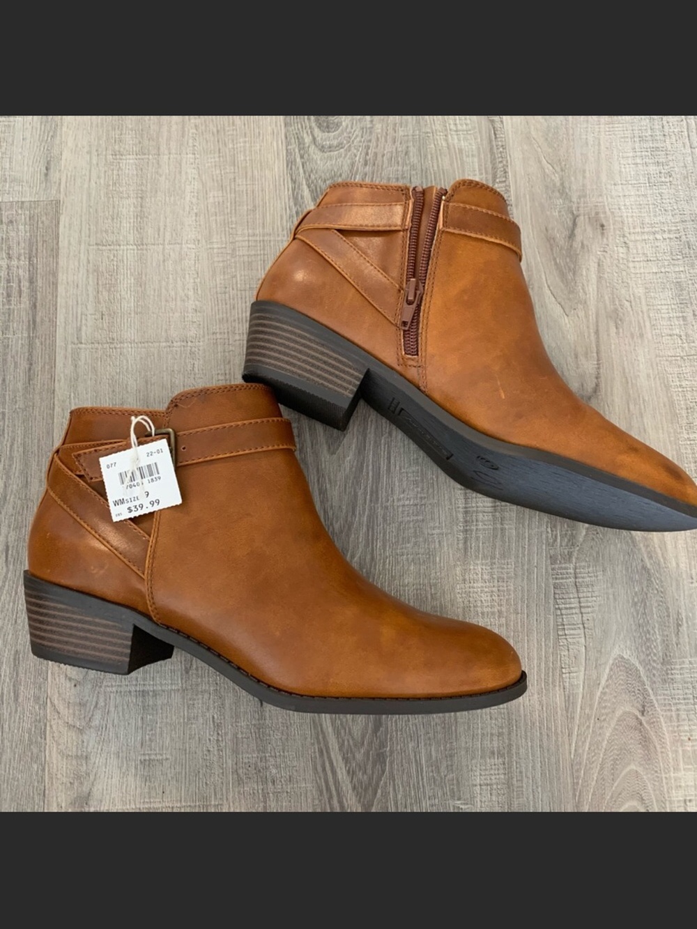 Women's Tan Ankle Booties with Low Block Heel
